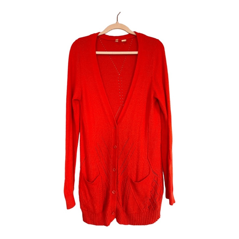 MOTH Anthropologie Orange Knit Button Cardigan Duster Sweater Pocket Size XL